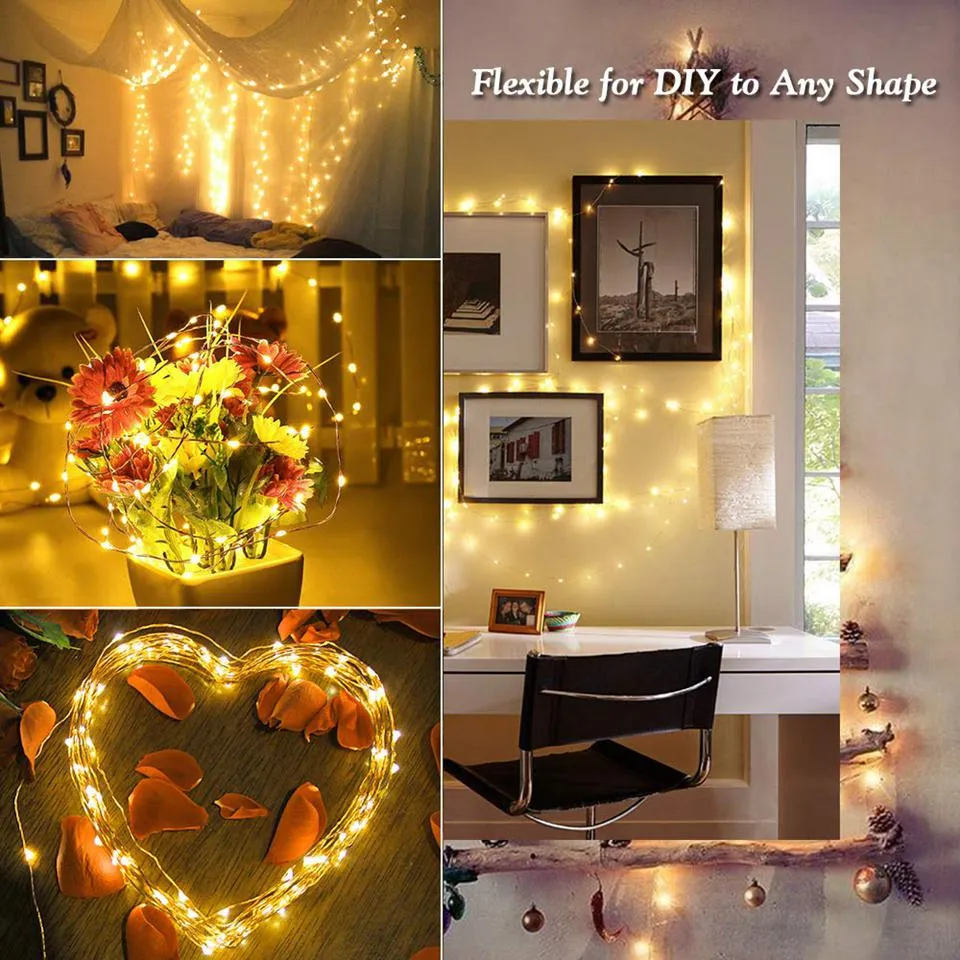 12M/22M LED Solar Light Outdoor Lamp String Lights For Holiday Christmas Party Garden Garland