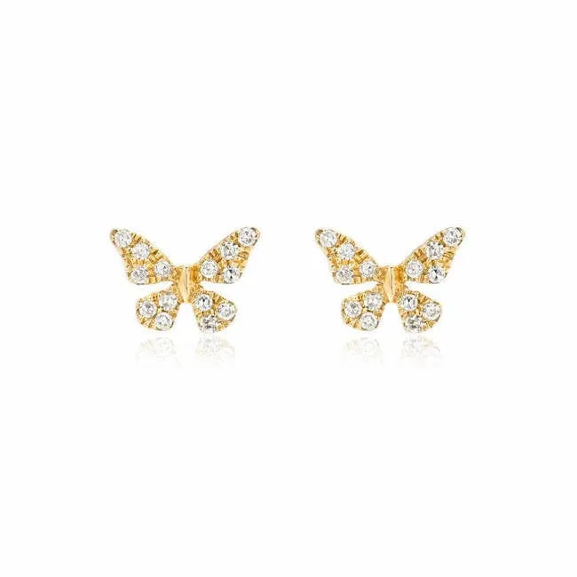 14k Yellow Gold Diamond Butterfly Post Earrings