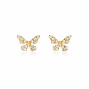 14k Yellow Gold Diamond Butterfly Post Earrings