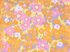 1960s 1970s Retro Fabric - Crepe Polyester - Floral - Yellow, Pink - Fabric Remnant - 6PCR50