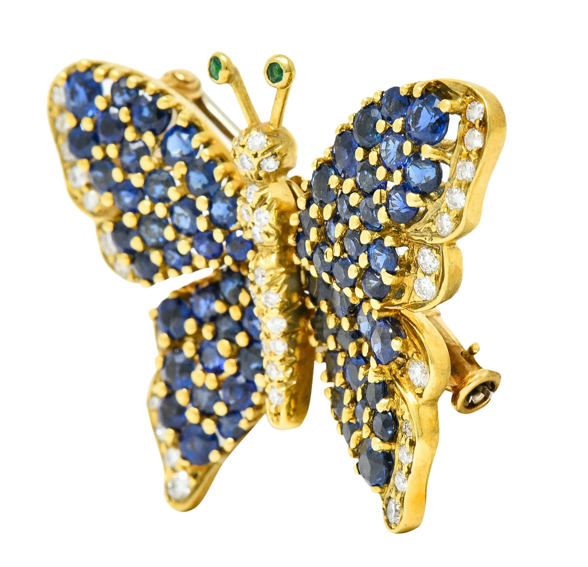 1989 Tiffany & Co. 4.22 CTW Sapphire Diamond Emerald 18 Karat Gold Butterfly Brooch