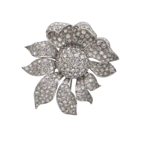 22.0CT Flower Diamond 18k White Gold Brooch/Pendant C. 1960