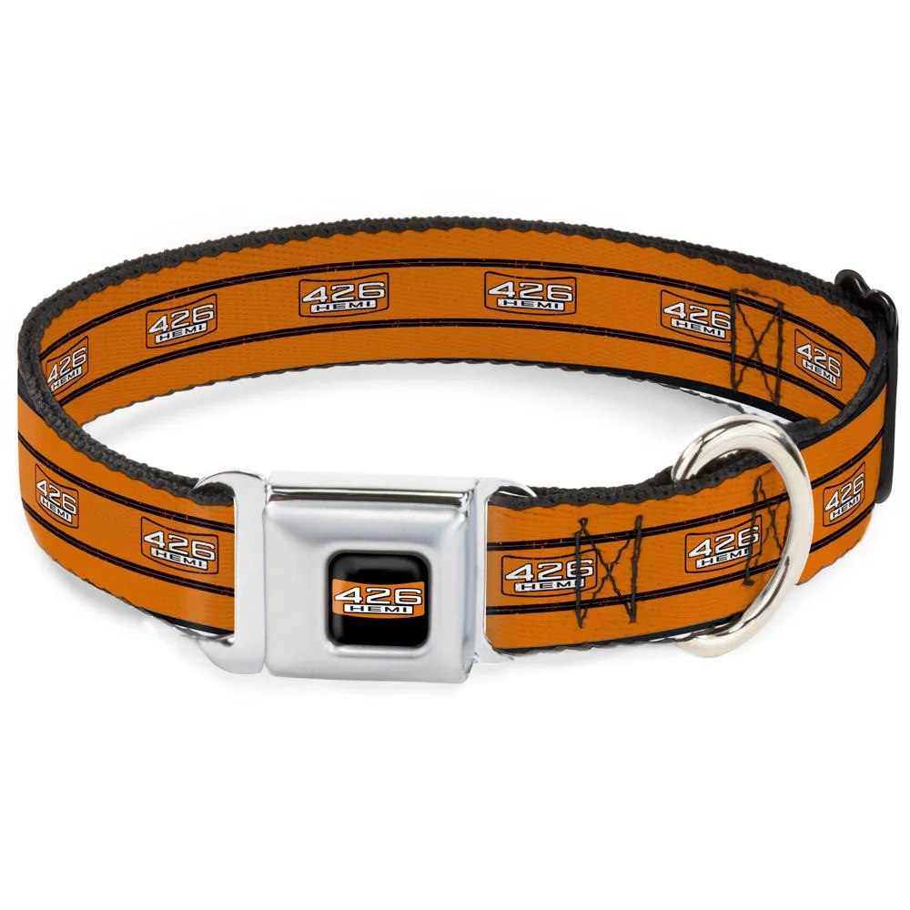 426 HEMI Badge Black/White/Orange Seatbelt Buckle Collar - 426 HEMI Badge/Stripes Weathered Orange/Black/White