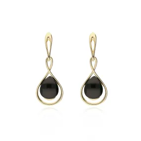 9ct Yellow Gold Whitby Jet Twist Drop Earrings