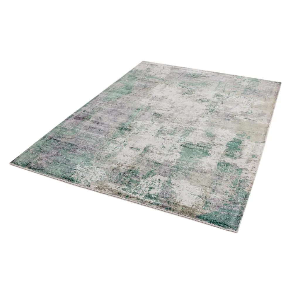 Abstract Screen Printed Hand Woven Rug - Green