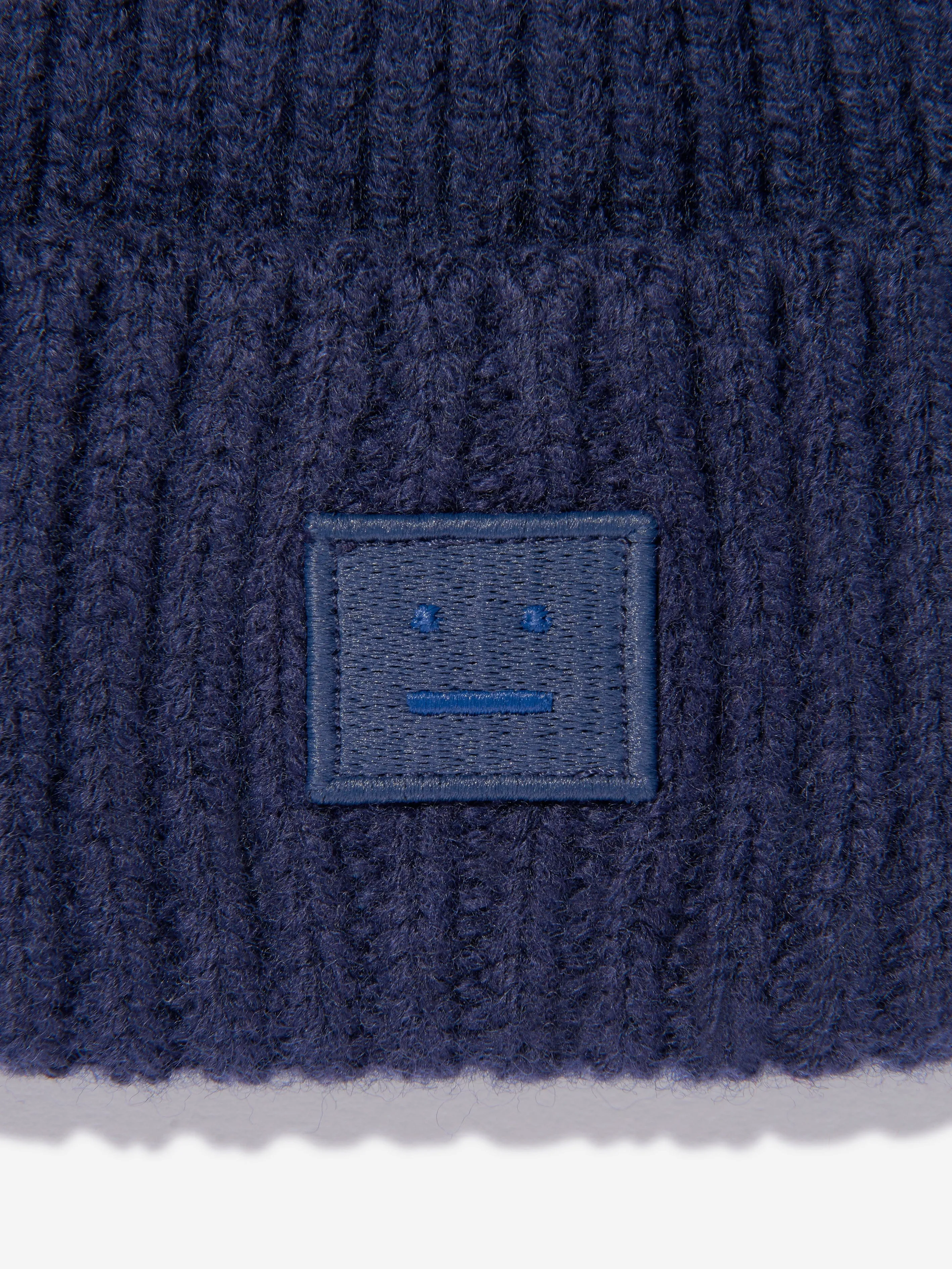 Acne Studios Kids Wool Beanie Hat in Navy