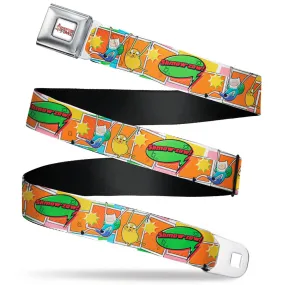 ADVENTURE TIME Title Logo Full Color White Seatbelt Belt - Adventure Time Finn and Jake SHMOW-ZOW Comic Pose Orange Webbing