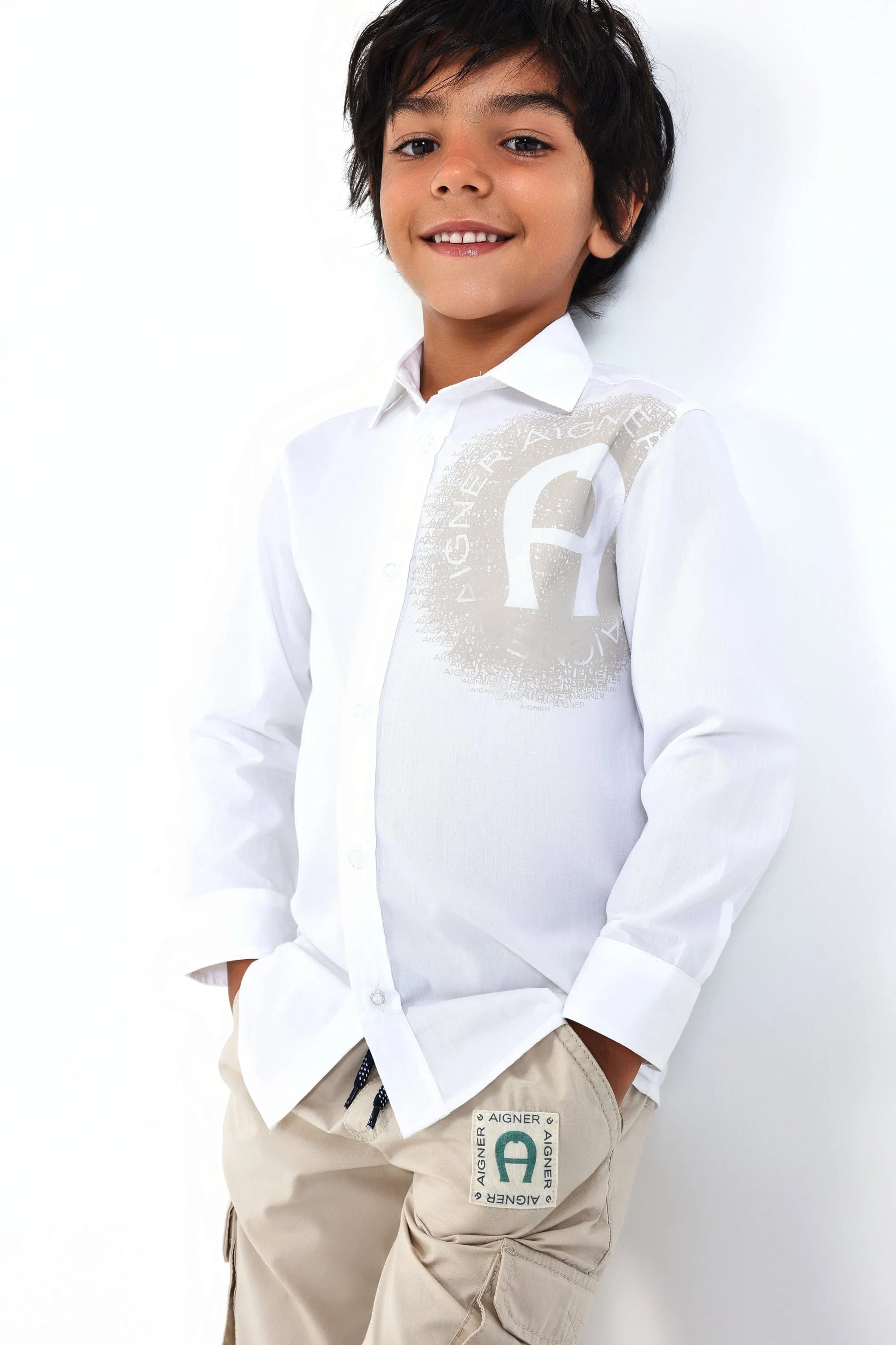 Aigner Boys Logo Print Shirt in White