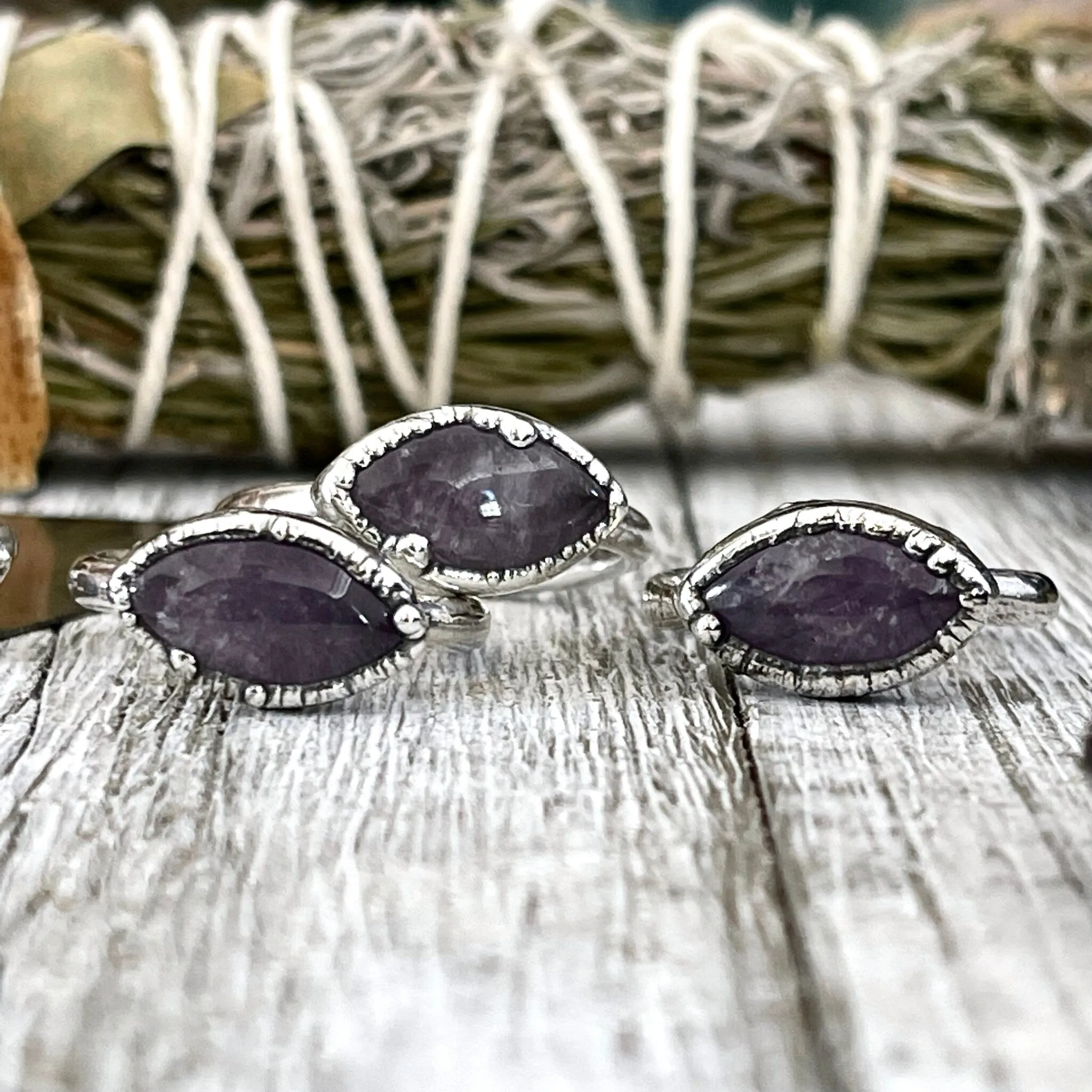 Amethyst Ring in Fine Silver Dainty Purple Crystal Ring Size 7 8 9 10 / Foxlark Collection