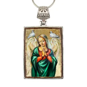 Angel with Dove Religious Jewelry Silver Plated Necklace Christian Sacred Icon - Inspirational Icon Décor - 43026R