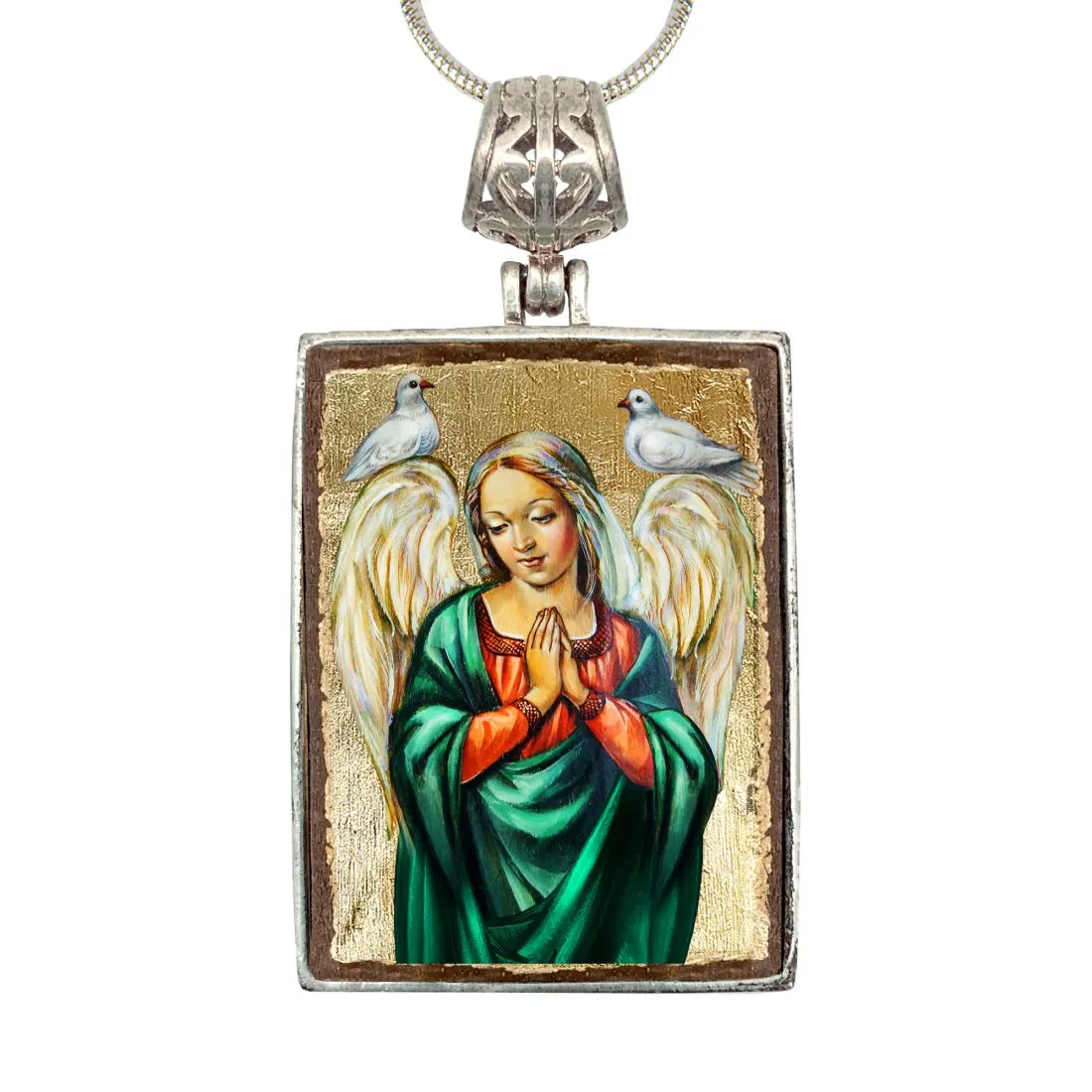 Angel with Dove Religious Jewelry Silver Plated Necklace Christian Sacred Icon - Inspirational Icon Décor - 43026R