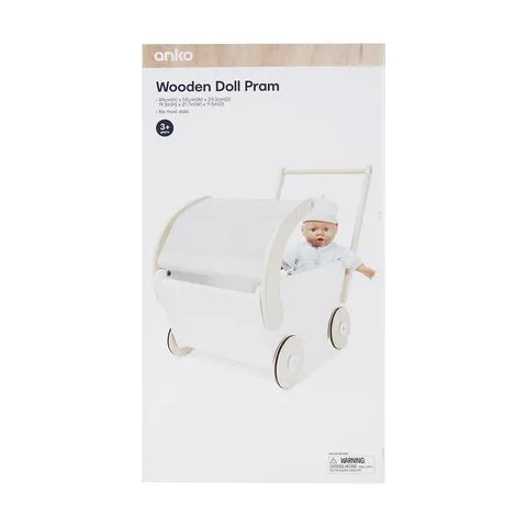 Anko Wooden Doll Pram Suitable for Ages 3  Years