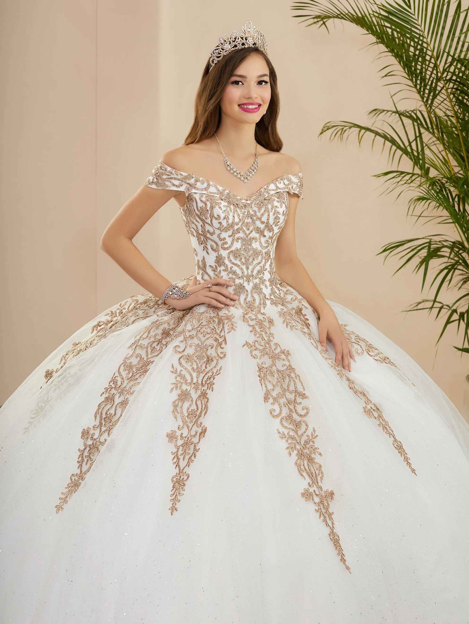 Applique Off Shoulder Quinceanera Dress by Fiesta Gowns 56400 (Size 28 - 30)