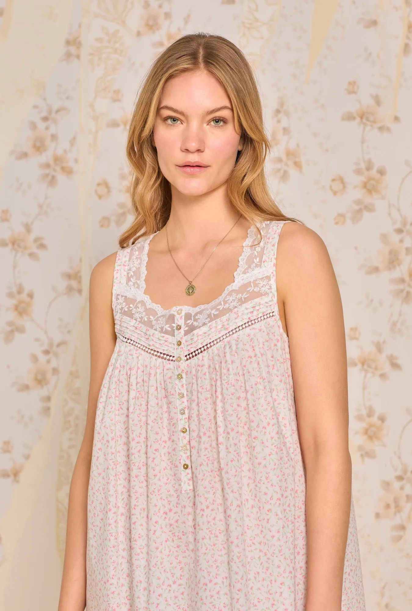 Apricot Floral "Eileen" Cotton Woven Nightgown