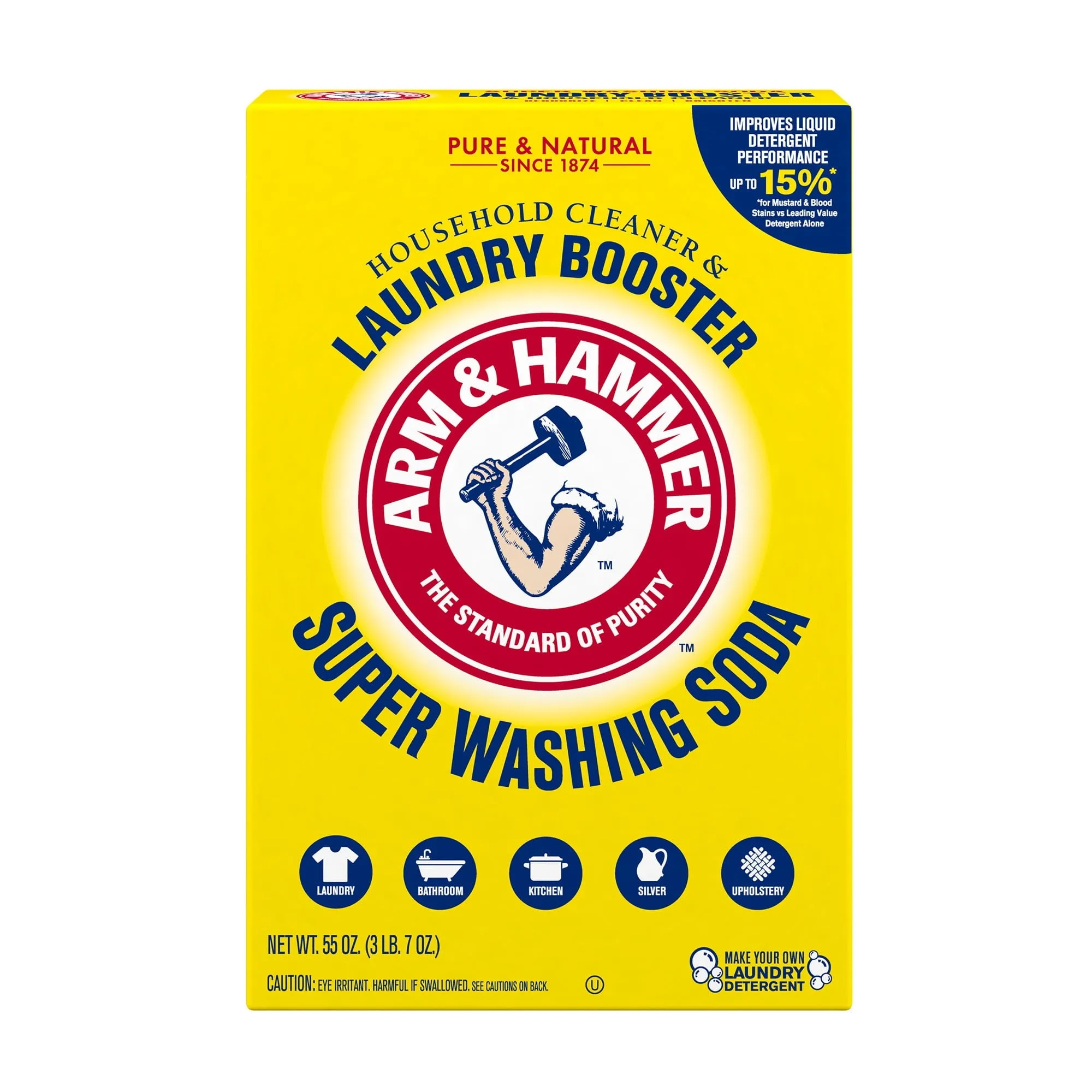 ARM & HAMMER Super Washing Soda Household Cleaner and Laundry Booster, 55 oz Box