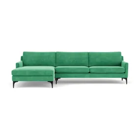 Astha Fabric Left Chaise Sofa (Black Metal, Grass Green)