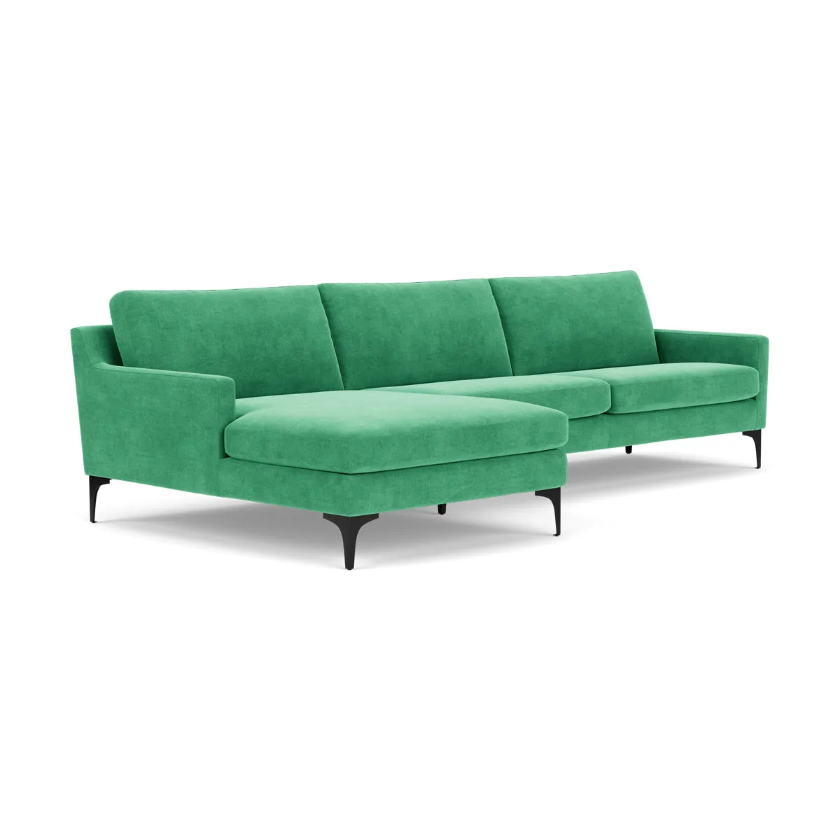 Astha Fabric Left Chaise Sofa (Black Metal, Grass Green)