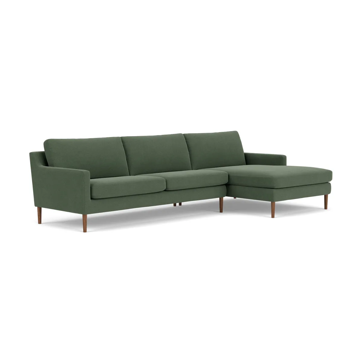 Astha Fabric Right Chaise Sofa (Walnut Natural, Dark Green)