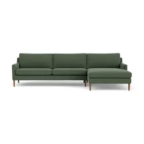 Astha Fabric Right Chaise Sofa (Walnut Natural, Dark Green)