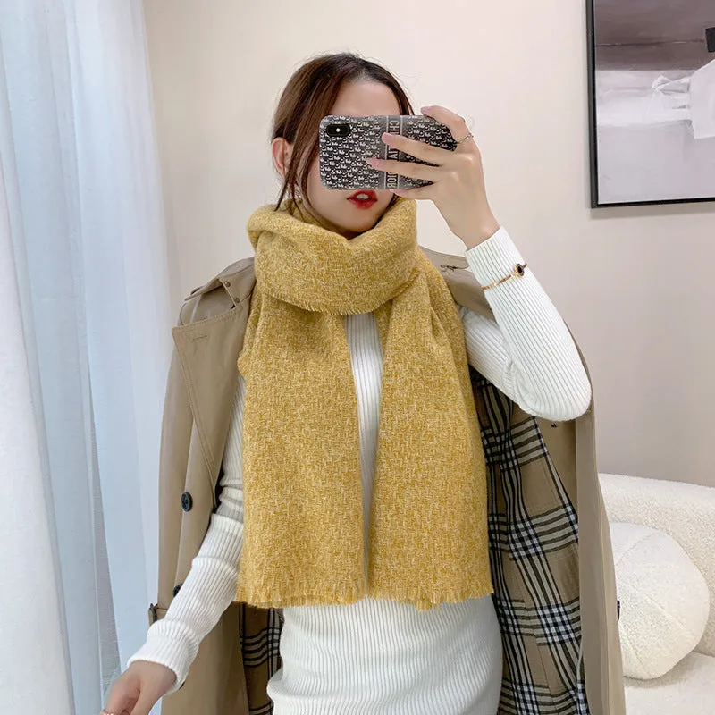 Autumn Winter Fashion Soft Shawl Warm Fringe Solid Color Scarf