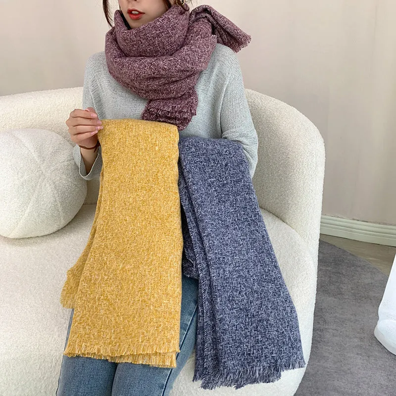 Autumn Winter Fashion Soft Shawl Warm Fringe Solid Color Scarf