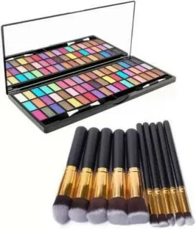 Bingeable 51 Color Professional Eye Shadow Palette& 10 in1 Makeup Brushes Multicolor (Pack of 2 Items,Black)