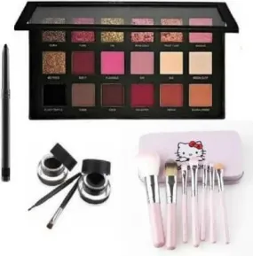 Bingeable Long Lasting Kajal& Rose Eye Shadow Palette& Black,Brown Music Flower Gel Eyeliner& 7 Pcs Makeup Brush With Storage Box (4 Items in the set)