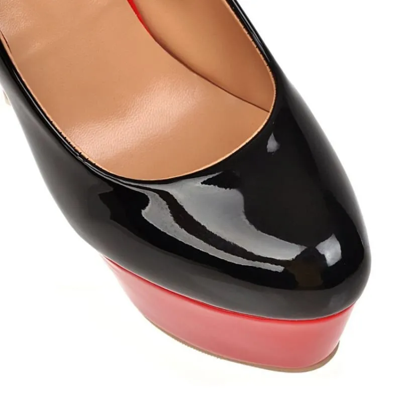 Black and Red High Heel Women Stiletto Platform Shoes