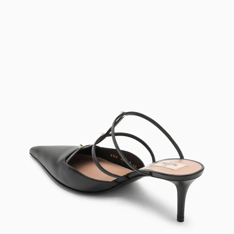 Black Leather Rockstud Wispy High Mule