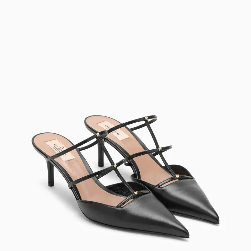 Black Leather Rockstud Wispy High Mule