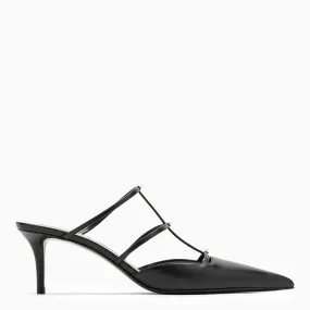 Black Leather Rockstud Wispy High Mule