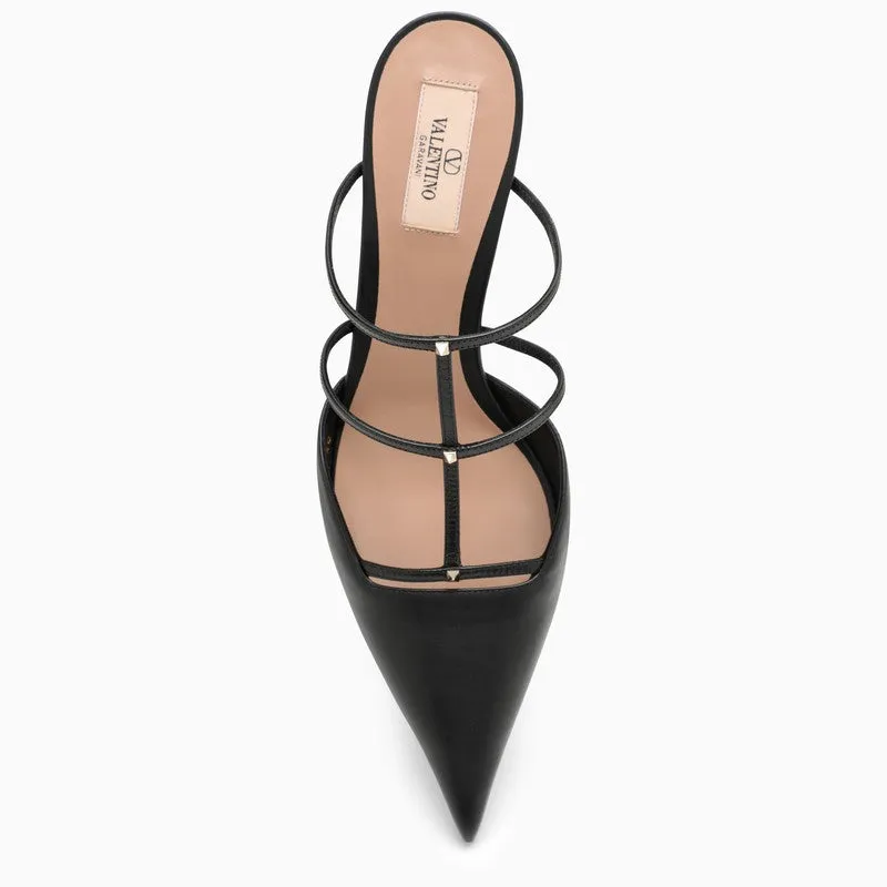 Black Leather Rockstud Wispy High Mule