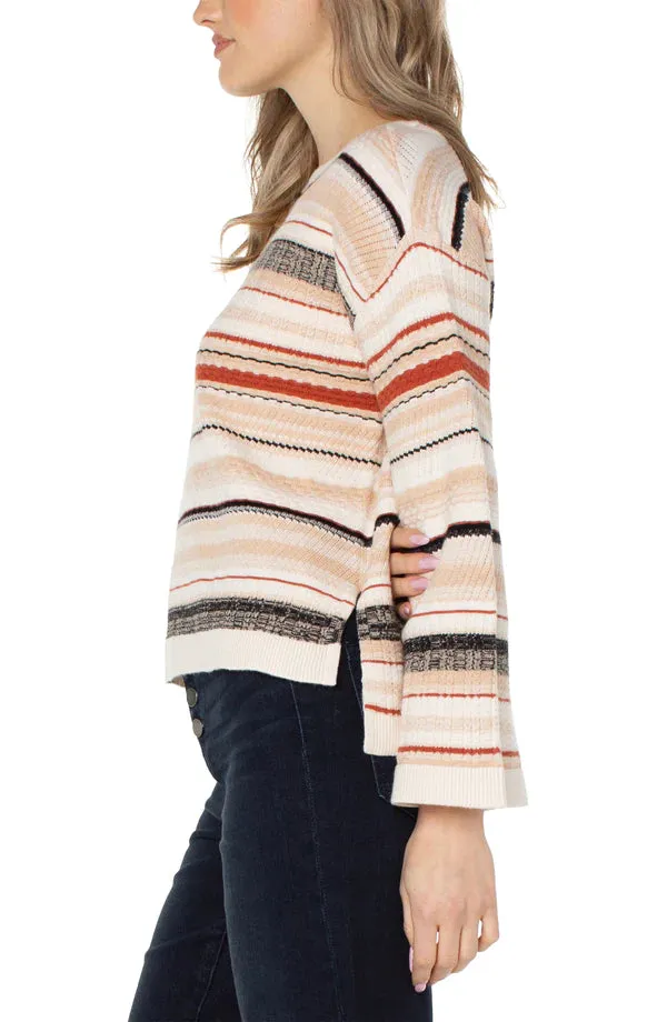 Boat Neck Textured Sweater | Rust/Cream Stripes