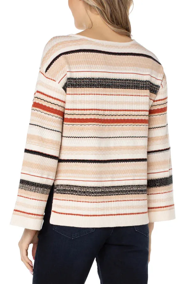 Boat Neck Textured Sweater | Rust/Cream Stripes