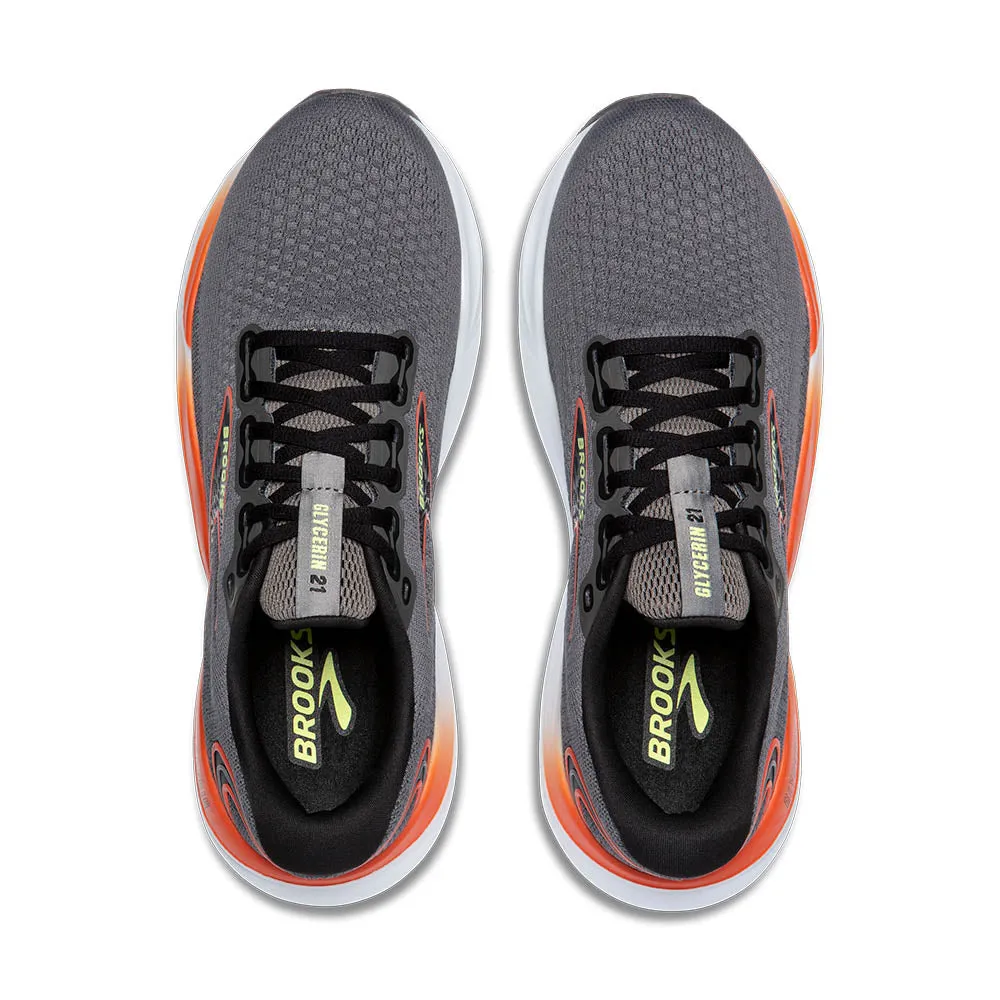 Brooks Glycerin 21 (Mens) - Grey/Mandarin Red/Green