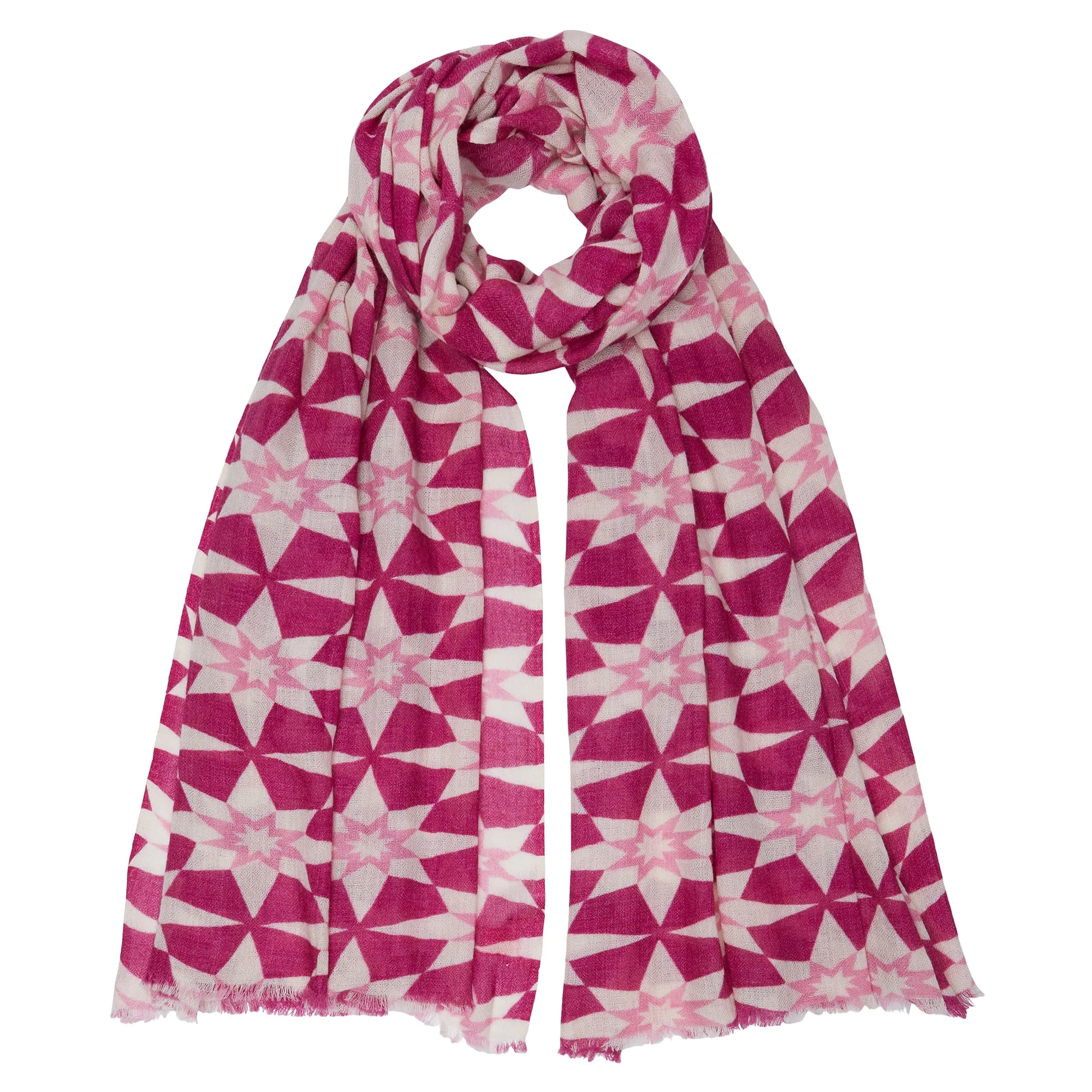 Cashmere Moroccan Star Printed Pashmina - Pink