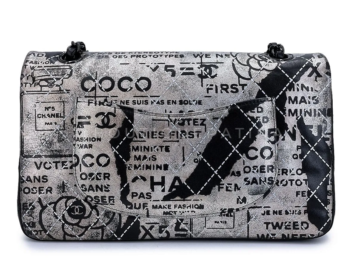 Chanel 2015 Graffiti Newspaper Medium Classic Double Flap Bag So Black XW0