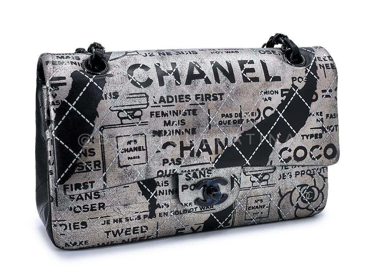 Chanel 2015 Graffiti Newspaper Medium Classic Double Flap Bag So Black XW0