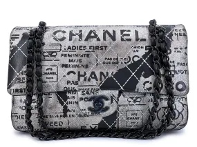 Chanel 2015 Graffiti Newspaper Medium Classic Double Flap Bag So Black XW0