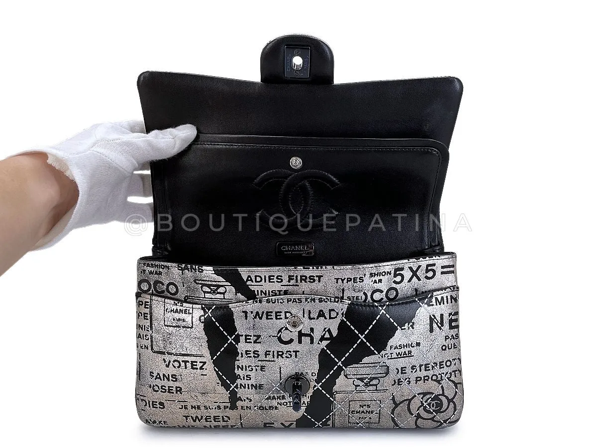 Chanel 2015 Graffiti Newspaper Medium Classic Double Flap Bag So Black XW0