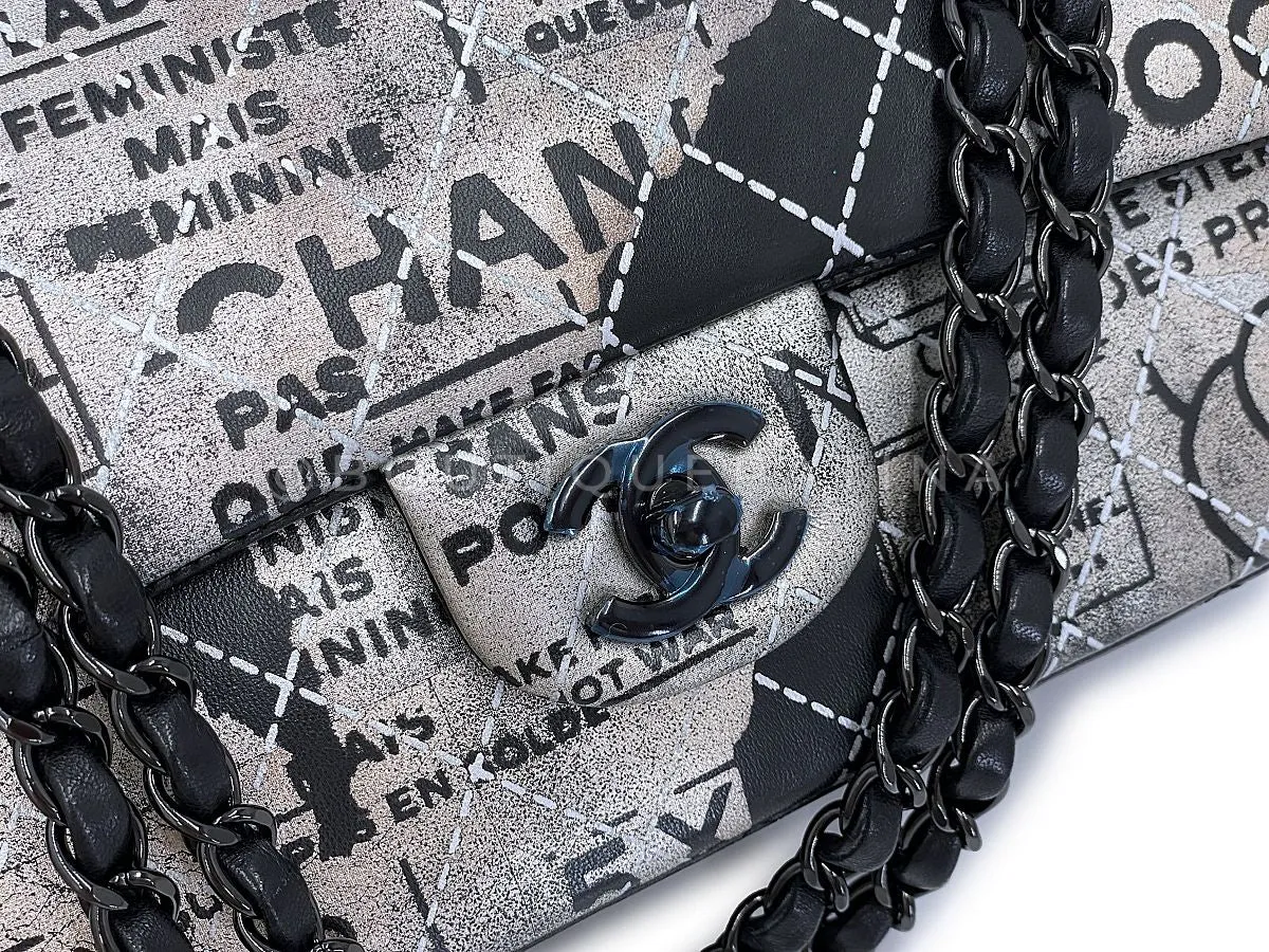 Chanel 2015 Graffiti Newspaper Medium Classic Double Flap Bag So Black XW0