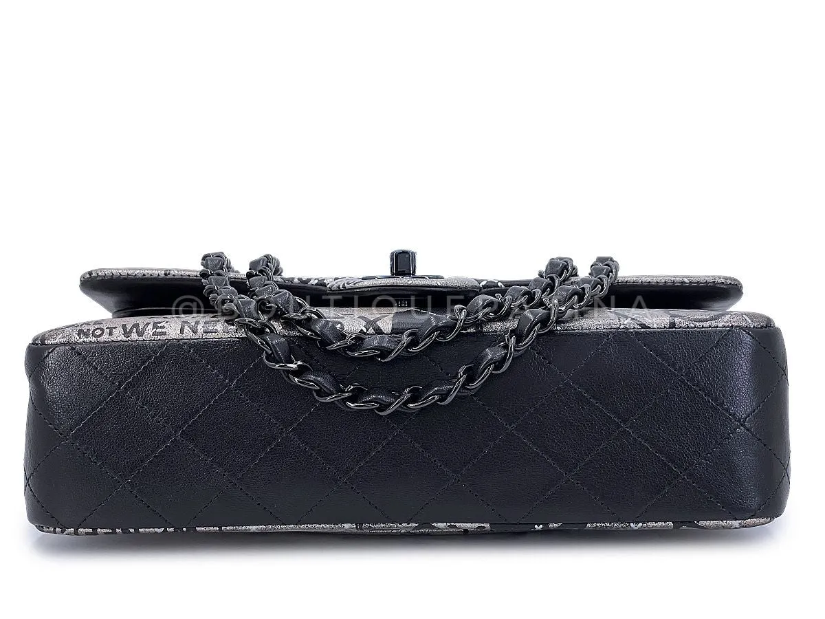 Chanel 2015 Graffiti Newspaper Medium Classic Double Flap Bag So Black XW0