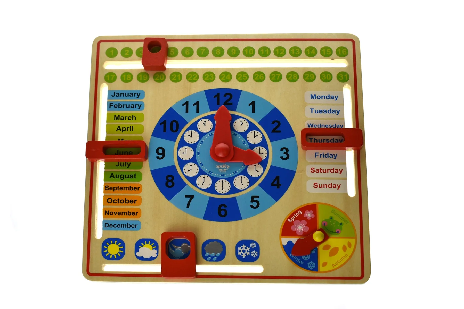 Childs learn the calendar and clock time playset with adjustable tabs and settings learning tool