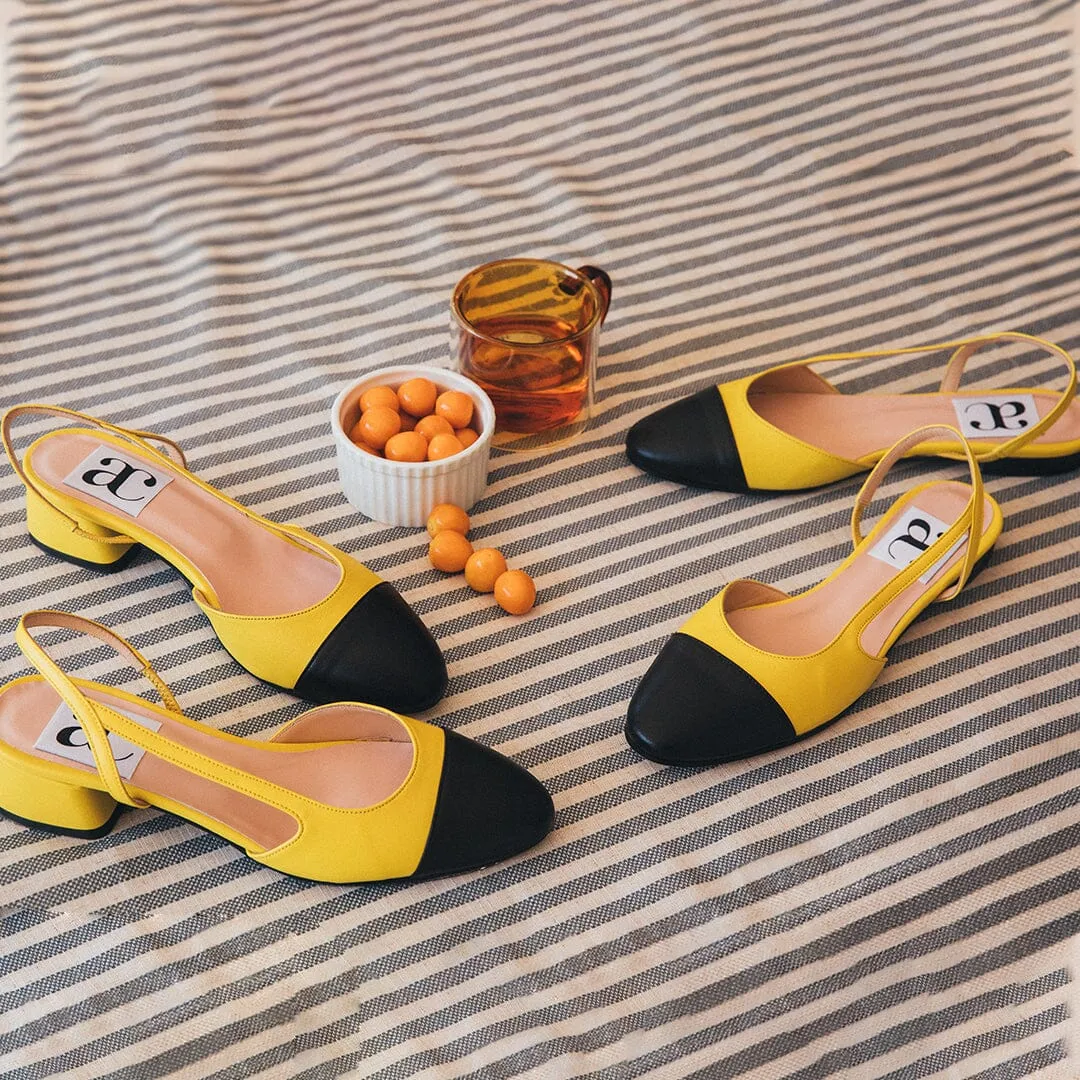 Chloe 30 Slingback Canary Yellow-Black Leather