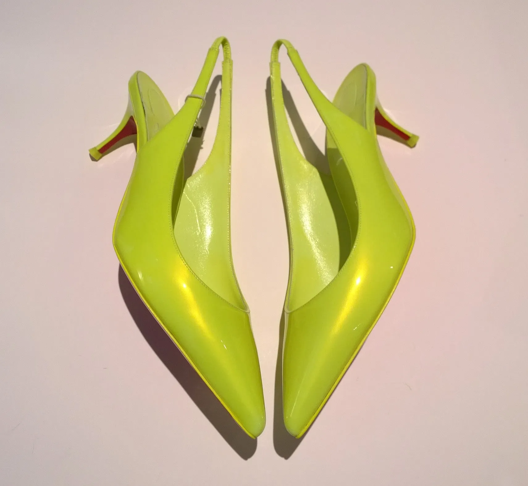 Christian Louboutin Kate Sling 55 Fluorescent Yellow Kitten Heels