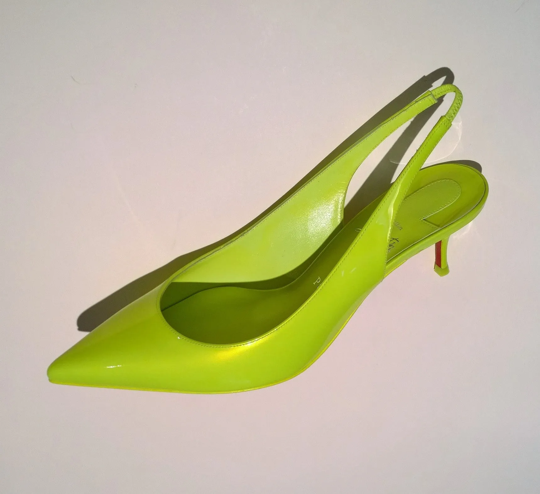 Christian Louboutin Kate Sling 55 Fluorescent Yellow Kitten Heels