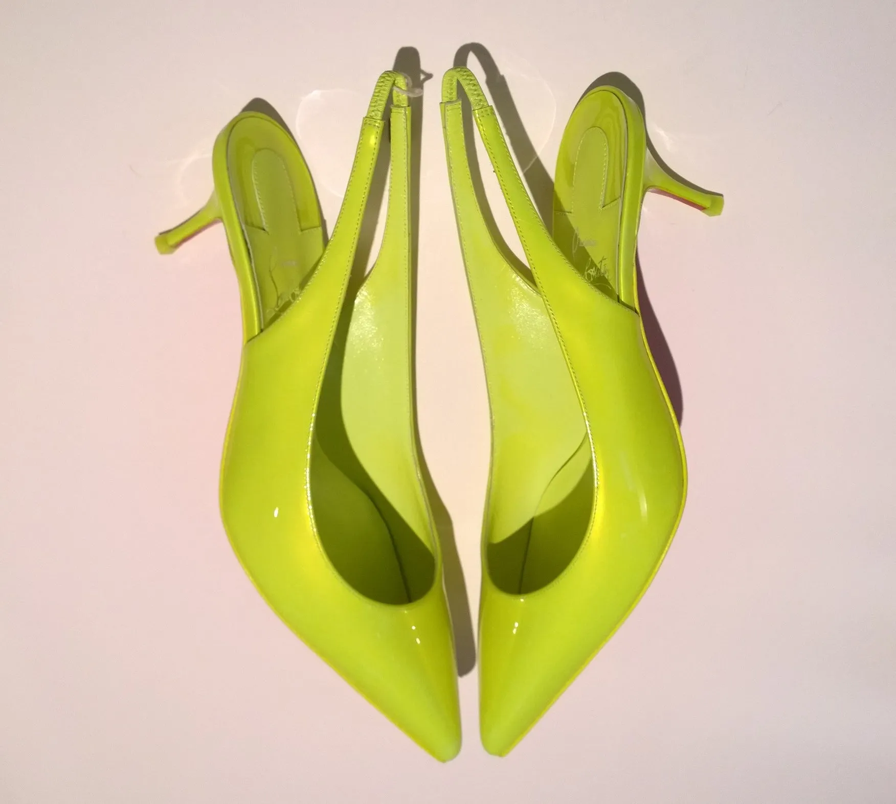 Christian Louboutin Kate Sling 55 Fluorescent Yellow Kitten Heels