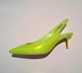 Christian Louboutin Kate Sling 55 Fluorescent Yellow Kitten Heels