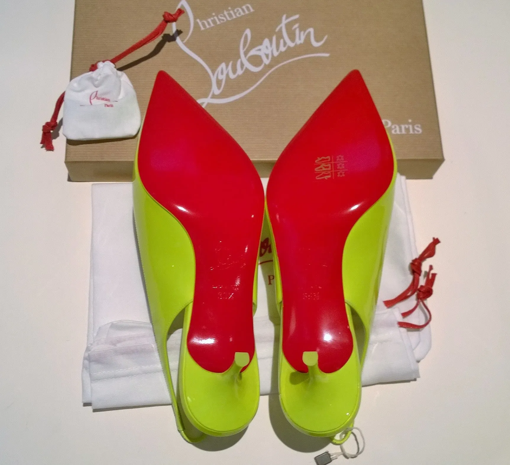 Christian Louboutin Kate Sling 55 Fluorescent Yellow Kitten Heels