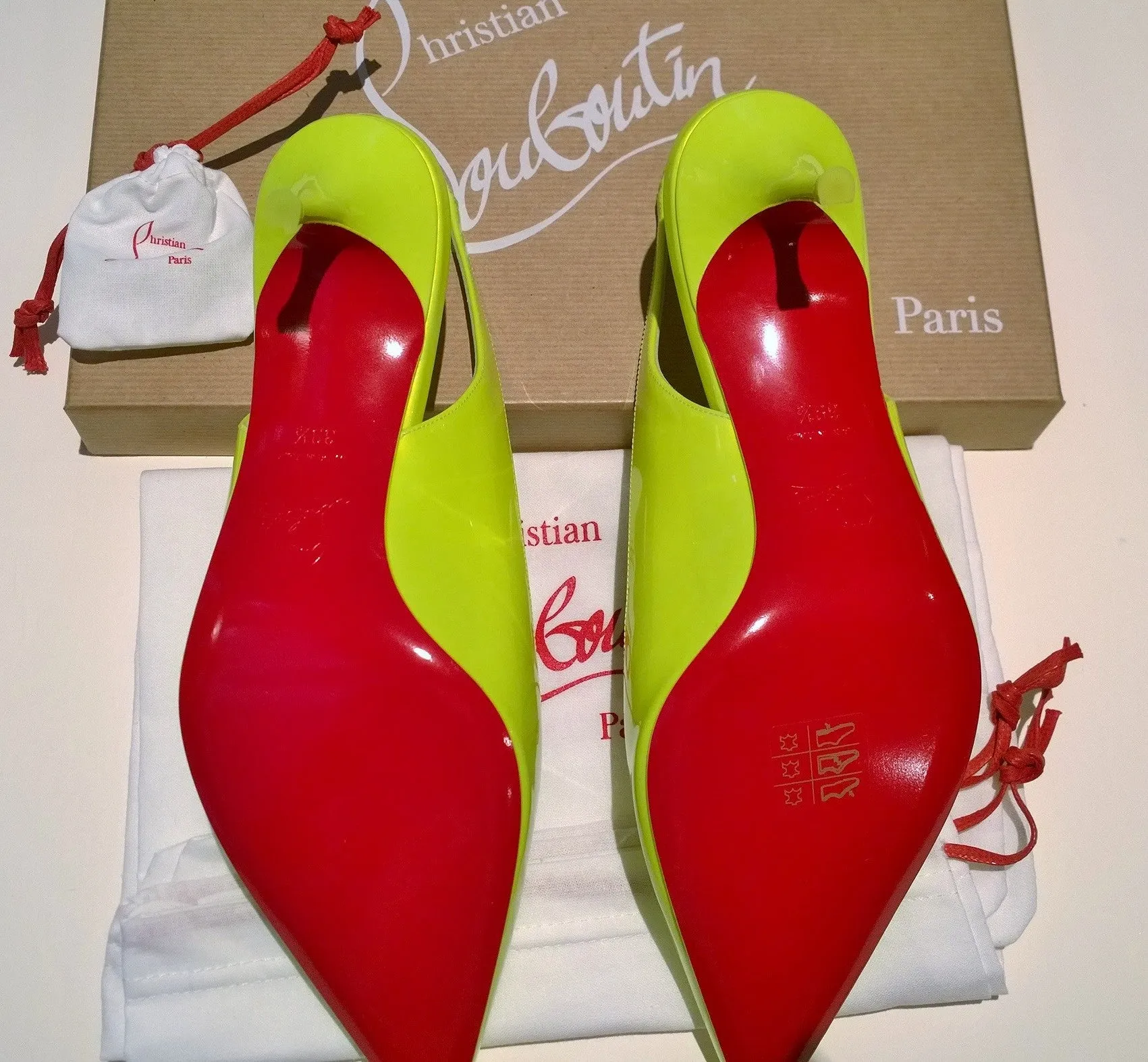 Christian Louboutin Kate Sling 55 Fluorescent Yellow Kitten Heels